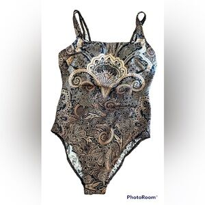 Land’s End women’s black/brown paisley one-piece swimsuit size 12
